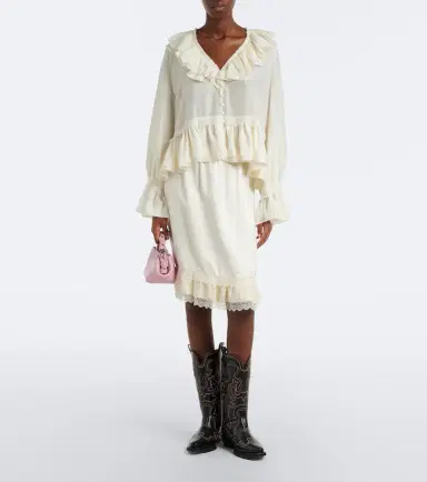 Ganni Lace-trimmed ruffled blouse | Thumbnail 3