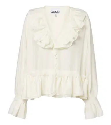 Ganni Lace-trimmed ruffled blouse | Thumbnail 1
