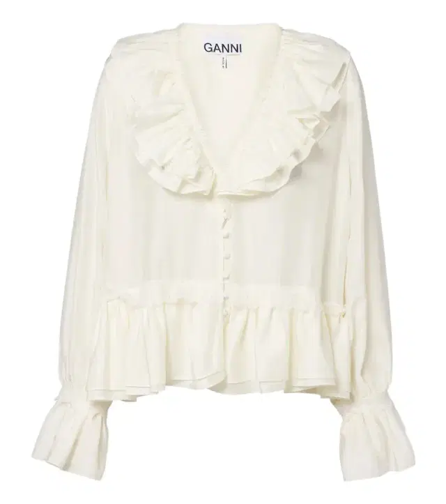 Lace-trimmed ruffled blouse