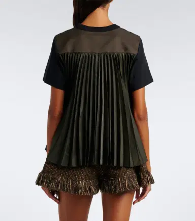 Sacai Paneled plissé cotton jersey T-shirt | Thumbnail 2 Sacai Paneled plissé cotton jersey T-shirt | Thumbnail 2