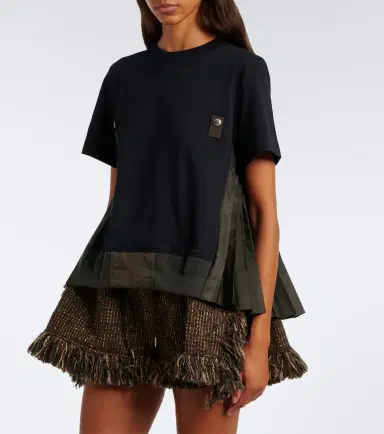 Sacai Paneled plissé cotton jersey T-shirt | Thumbnail 3 Sacai Paneled plissé cotton jersey T-shirt | Thumbnail 3