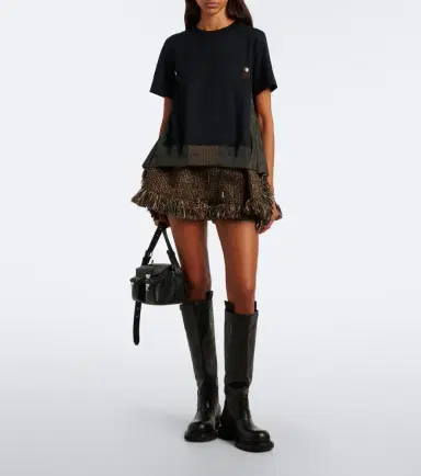 Sacai Paneled plissé cotton jersey T-shirt | Thumbnail 5 Sacai Paneled plissé cotton jersey T-shirt | Thumbnail 5