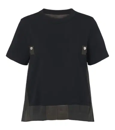 Sacai Paneled plissé cotton jersey T-shirt | Thumbnail 1 Sacai Paneled plissé cotton jersey T-shirt | Thumbnail 1