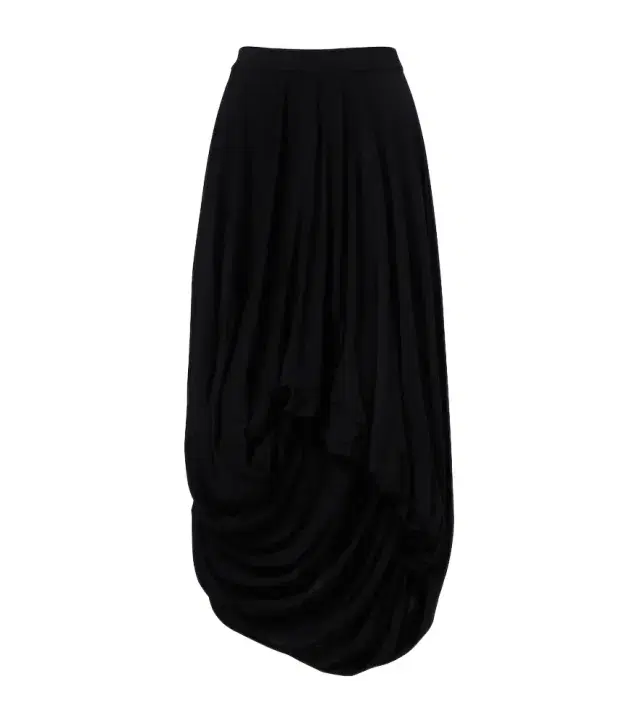 Asymmetric draped wool midi skirt