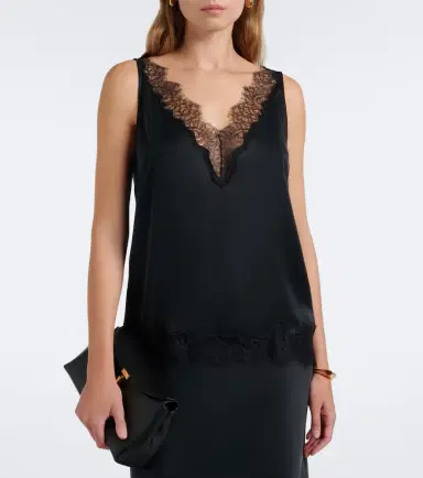 Velvet Lace-trimmed silk satin top | Thumbnail 2