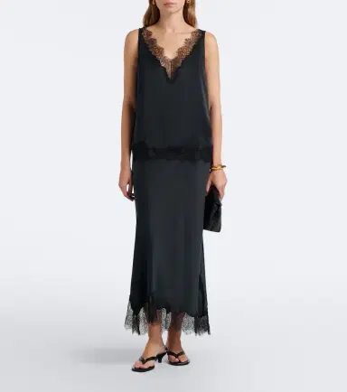 Velvet Lace-trimmed silk satin top | Thumbnail 4