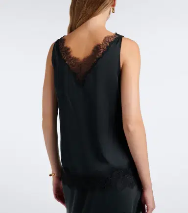 Velvet Lace-trimmed silk satin top | Thumbnail 6