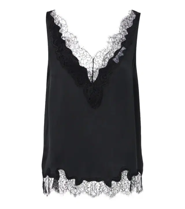 Velvet Lace-trimmed silk satin top