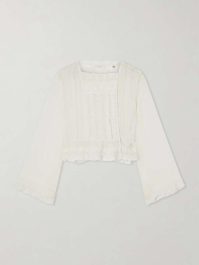 DÔEN Lace-trimmed Silk-chiffon Shirt