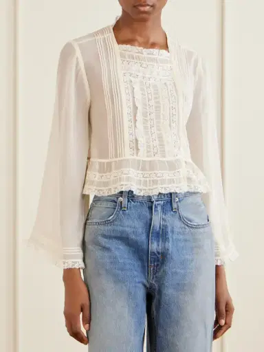 DÔEN Lace-trimmed Silk-chiffon Shirt | Thumbnail 3