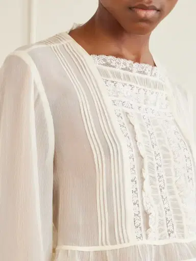 DÔEN Lace-trimmed Silk-chiffon Shirt | Thumbnail 5