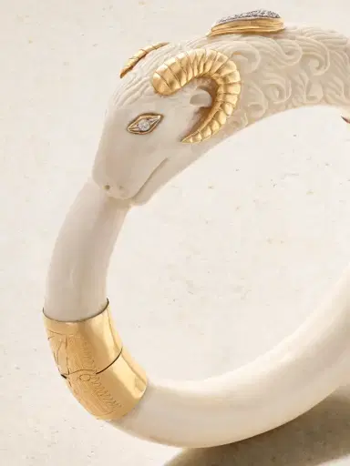 Eleuteri Vintage 1970s Ram's Head 18-karat Gold, Bone And Diamond Bangle | Thumbnail 4 Eleuteri Vintage 1970s Ram's Head 18-karat Gold, Bone And Diamond Bangle | Thumbnail 4