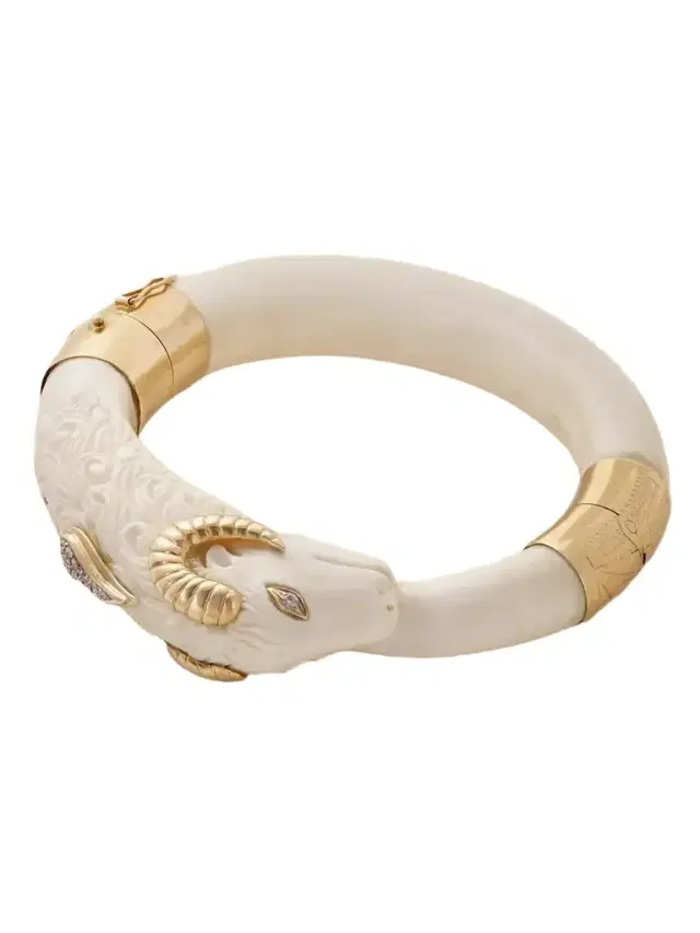 Eleuteri Vintage 1970s Ram's Head 18-karat Gold, Bone And Diamond Bangle