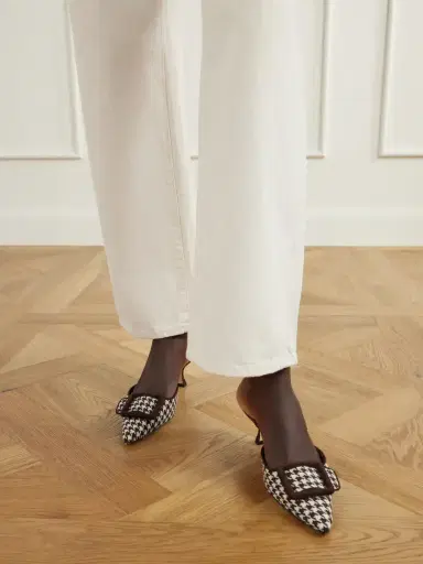 Manolo Blahnik Mayslibi 50 Suede-trimmed Houndstooth Woven Mules | Thumbnail 2 Manolo Blahnik Mayslibi 50 Suede-trimmed Houndstooth Woven Mules | Thumbnail 2