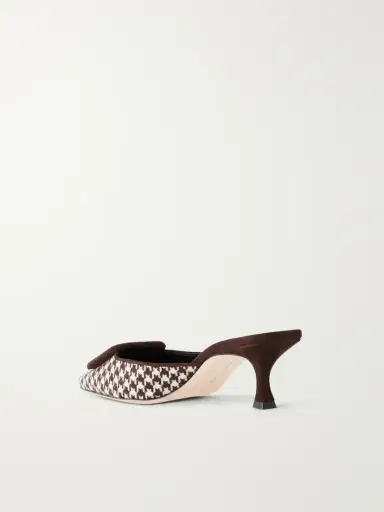 Manolo Blahnik Mayslibi 50 Suede-trimmed Houndstooth Woven Mules | Thumbnail 3 Manolo Blahnik Mayslibi 50 Suede-trimmed Houndstooth Woven Mules | Thumbnail 3