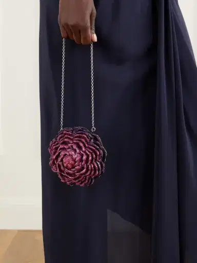 Judith Leiber Couture Peony Belladonna Crystal-embellished Silver-tone Clutch | Thumbnail 5