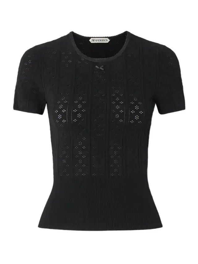 JW Anderson Bow-detailed Recycled Pointelle-knit T-shirt