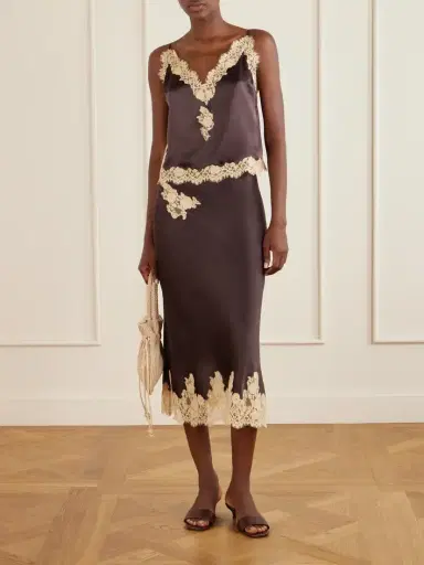 DÔEN Lace-trimmed Silk-satin Midi Skirt | Thumbnail 2