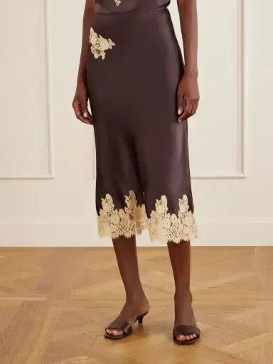 DÔEN Lace-trimmed Silk-satin Midi Skirt | Thumbnail 3