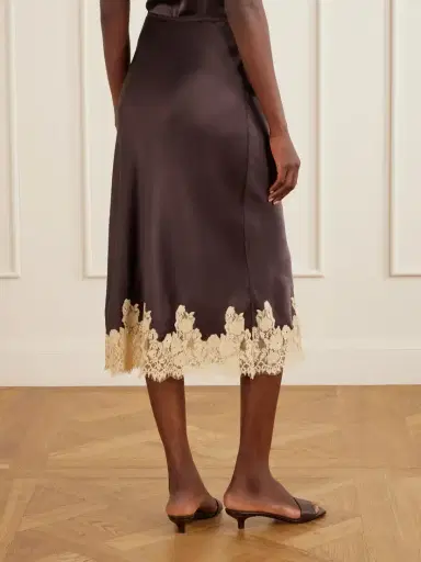 DÔEN Lace-trimmed Silk-satin Midi Skirt | Thumbnail 4