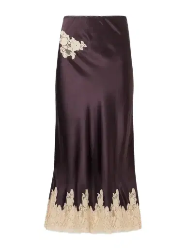 DÔEN Lace-trimmed Silk-satin Midi Skirt | Thumbnail 1