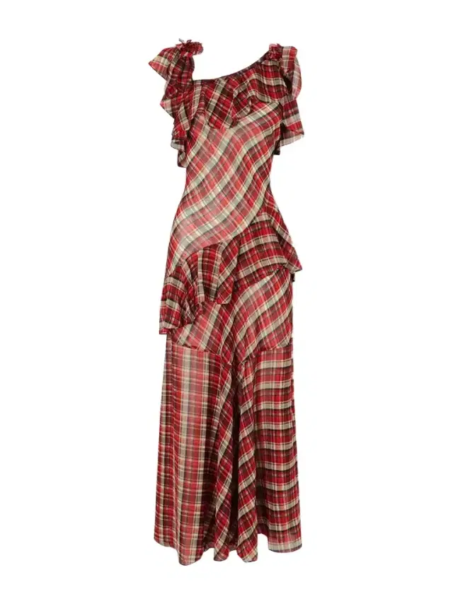 Fernanda Ruffle Tiered Checked Silk-satin Maxi Dress Fernanda Ruffle Tiered Checked Silk-satin Maxi Dress
