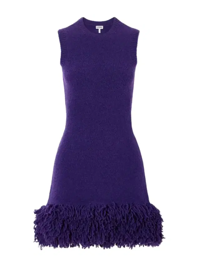 Logo-embroidered Fringed Wool-blend Mini Dress