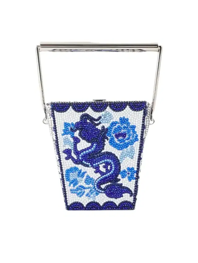 Judith Leiber Couture Blue Dragon Take Away Box Crystal-embellished Silver-tone Clutch