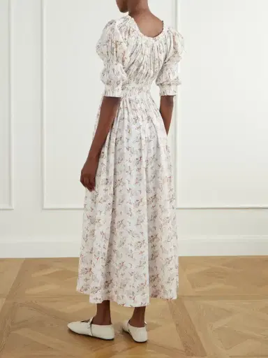 DÔEN Ischia Floral-print Gathered Organic Cotton-voile Midi Dress | Thumbnail 3 DÔEN Ischia Floral-print Gathered Organic Cotton-voile Midi Dress | Thumbnail 3