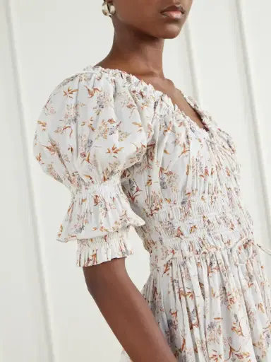 DÔEN Ischia Floral-print Gathered Organic Cotton-voile Midi Dress | Thumbnail 4 DÔEN Ischia Floral-print Gathered Organic Cotton-voile Midi Dress | Thumbnail 4