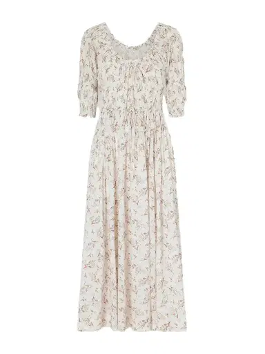 DÔEN Ischia Floral-print Gathered Organic Cotton-voile Midi Dress | Thumbnail 1 DÔEN Ischia Floral-print Gathered Organic Cotton-voile Midi Dress | Thumbnail 1
