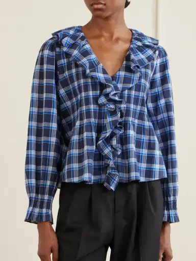 DÔEN Hardy Checked Shirred Organic Cotton Blouse | Thumbnail 3 DÔEN Hardy Checked Shirred Organic Cotton Blouse | Thumbnail 3