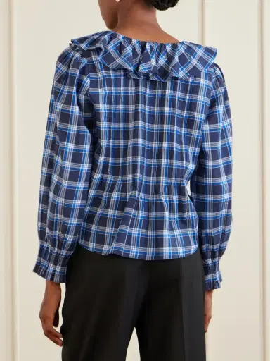 DÔEN Hardy Checked Shirred Organic Cotton Blouse | Thumbnail 4 DÔEN Hardy Checked Shirred Organic Cotton Blouse | Thumbnail 4