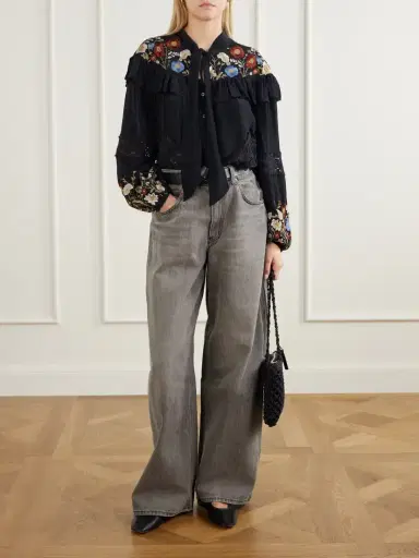 Sea Ruwa Ruffled Embroidered Lace-trimmed Crepe Blouse | Thumbnail 2