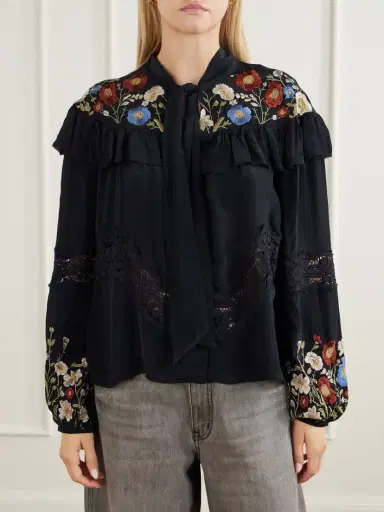 Sea Ruwa Ruffled Embroidered Lace-trimmed Crepe Blouse | Thumbnail 3