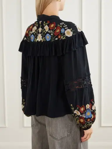 Sea Ruwa Ruffled Embroidered Lace-trimmed Crepe Blouse | Thumbnail 4