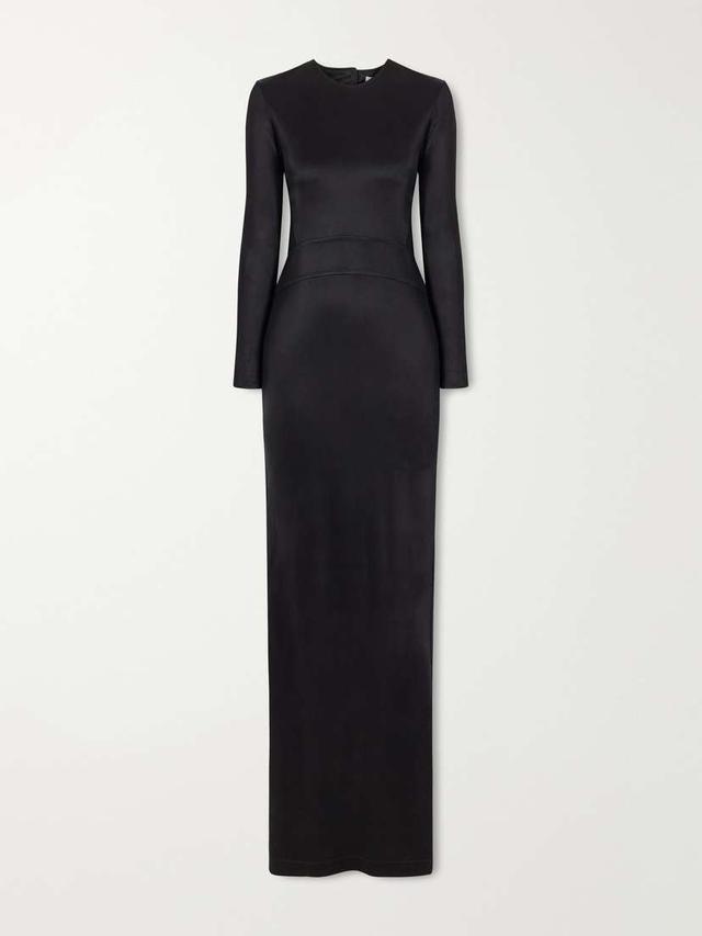 Backless Paneled Satin Maxi Dress