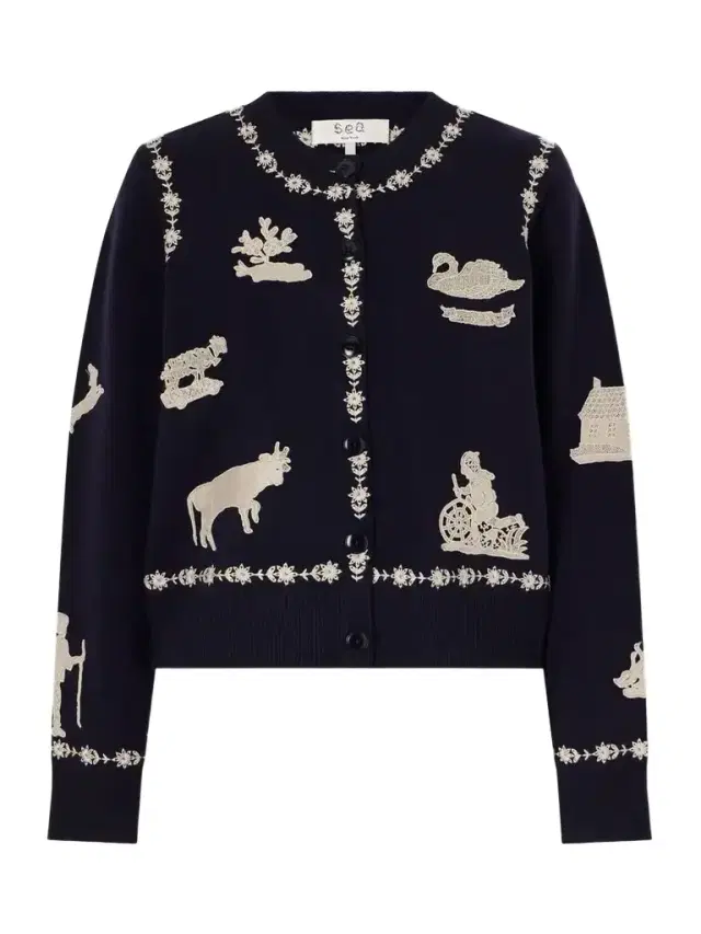 Sea Marguerite Embroidered Wool Cardigan