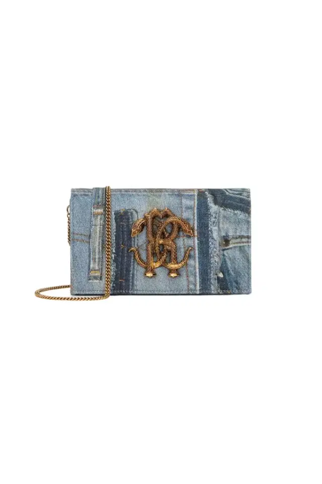 Roberto Cavalli Denim Patchwork Shoulder Bag