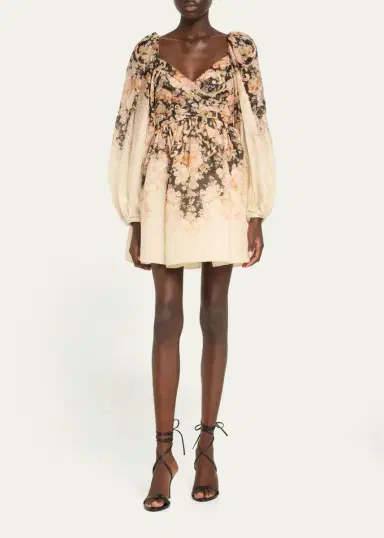Zimmermann Degrade Floral-Print Long-Sleeve Draped Mini Dress | Thumbnail 2