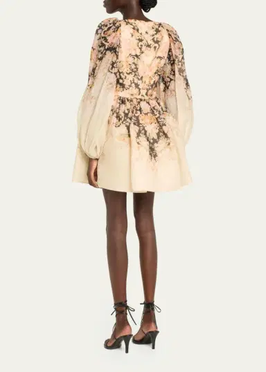 Zimmermann Degrade Floral-Print Long-Sleeve Draped Mini Dress | Thumbnail 3