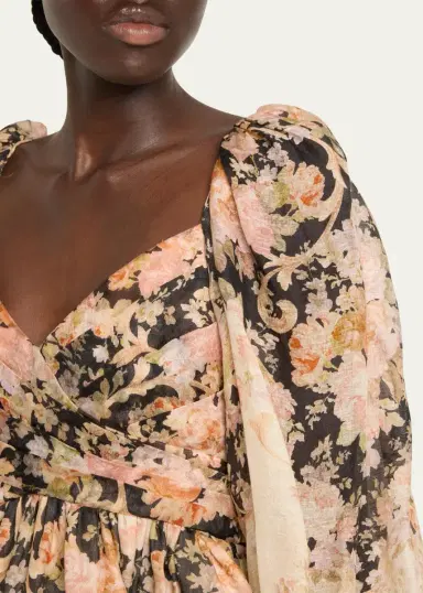 Zimmermann Degrade Floral-Print Long-Sleeve Draped Mini Dress | Thumbnail 5