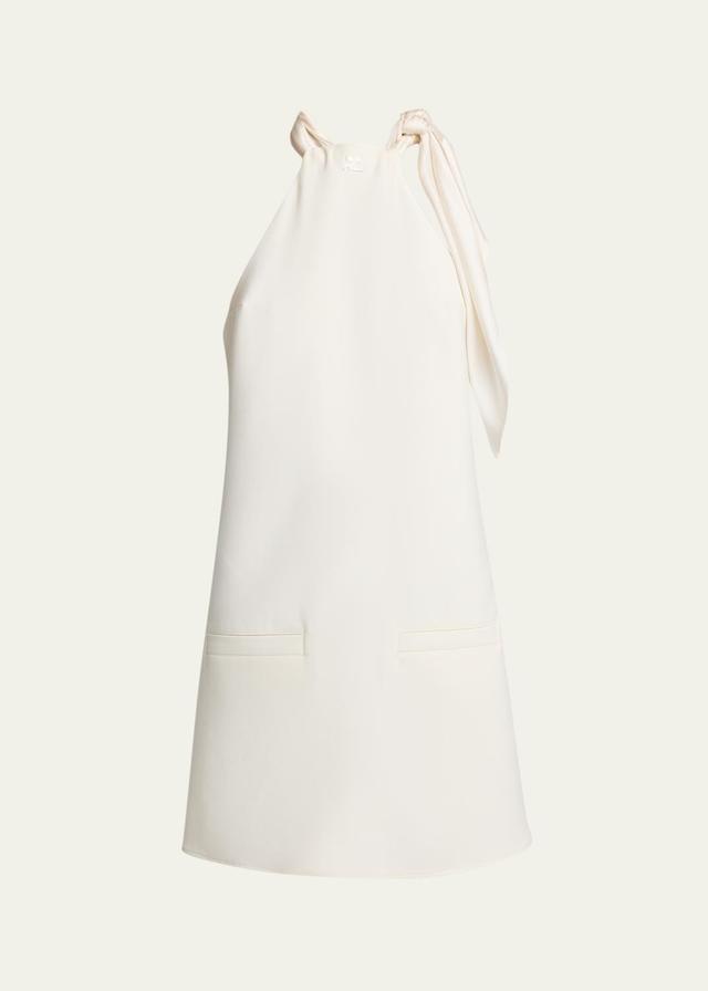 Knotted Halter Stretch Wool Crepe Mini Dress