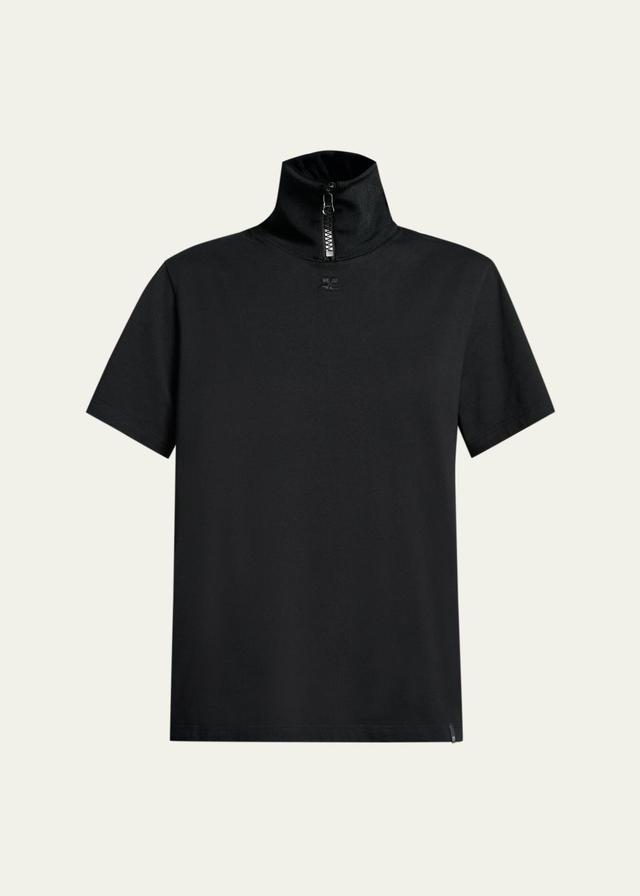 Courrèges Cotton Ribbed Stand-Collar T-Shirt