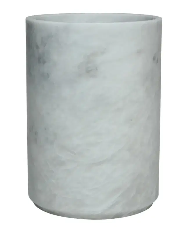 Marble Crafter Eris Collection Pearl White Marble Round Wastebasket w/ Liner