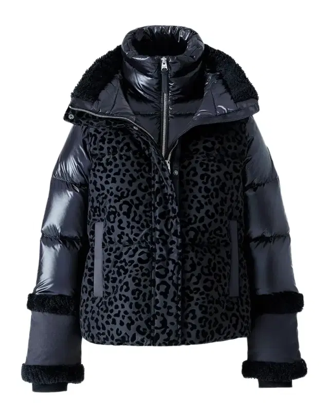Mackage Lydana-FLP Leopard Short Down Jacket with Detachable Bib