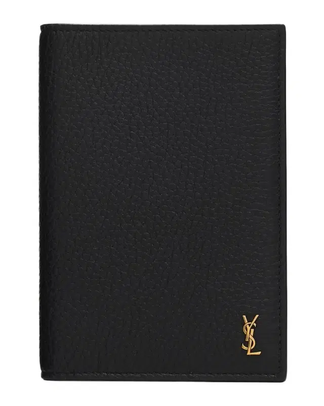 Saint Laurent Men's Tiny Cassandre YSL Passport Case in Grained Leather