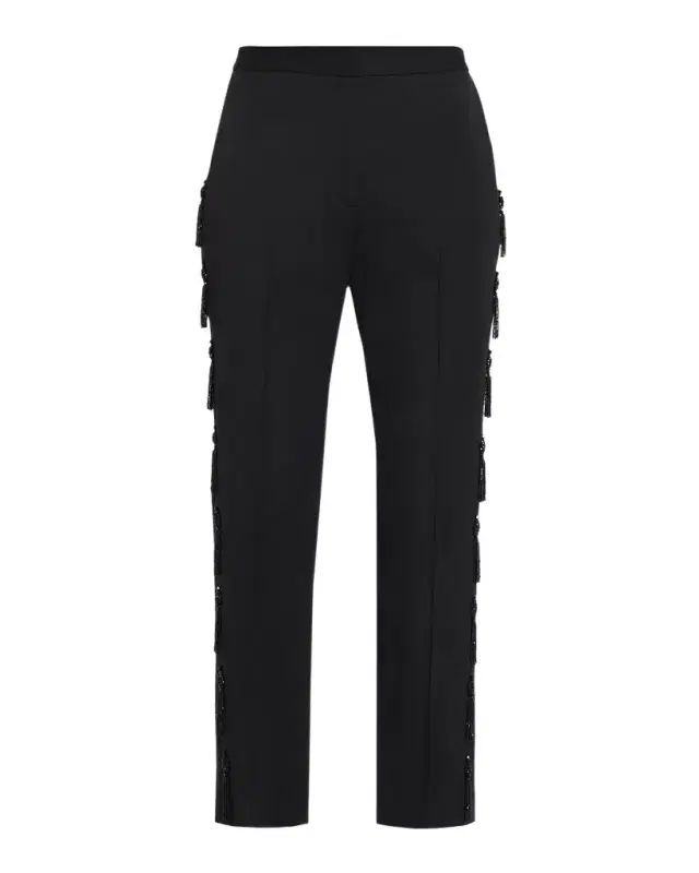 Lela Rose Tassel Embroidered Straight-Leg Ankle Trousers