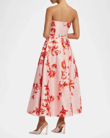 LEO LIN Lynn Pleated Jacquard Bustier Midi Dress | Thumbnail 3 LEO LIN Lynn Pleated Jacquard Bustier Midi Dress | Thumbnail 3