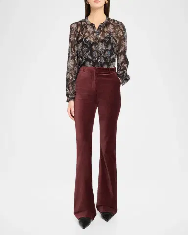 Veronica Beard Gracie Velvet High-Rise Flare Pants | Thumbnail 2